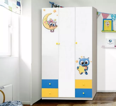 Шкаф 3-х дверный с ящиками и фотопечатью Совята 3.2 