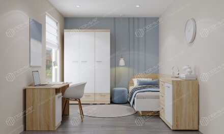 Модульная детская Соната, Сонома/Белый глянец  