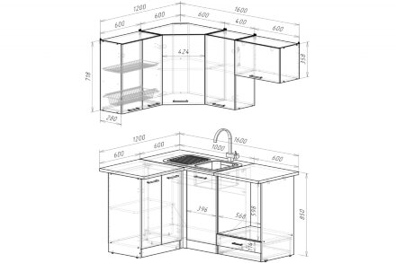 Кухонный гарнитур Лотос мега прайм, 120х160 см 